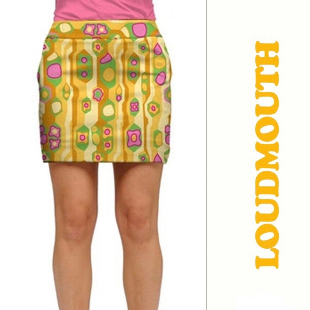 LOUDMOUTH GOLF Womens Skirt Sock It To Me Skort Shorts Yellow 70’s Golf Size 6